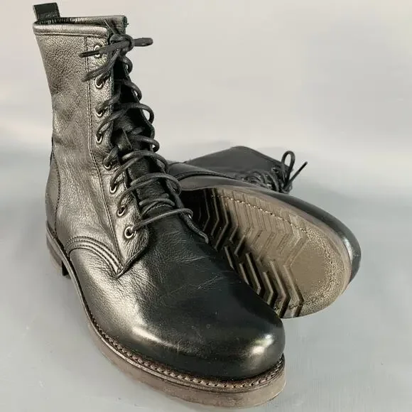 FRYE Size 11 Black Leather Rubber Sole Lace-Up Boots